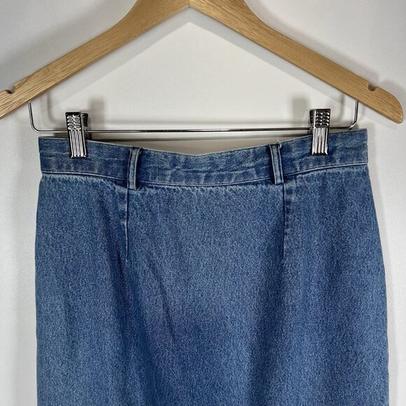 Y2K‎ Vtg 90s BRITISH KHAKI ROBERT LIGHTON Long Pencil Blue Denim Jean Skirt Sz 8 - Picture 2 of 8